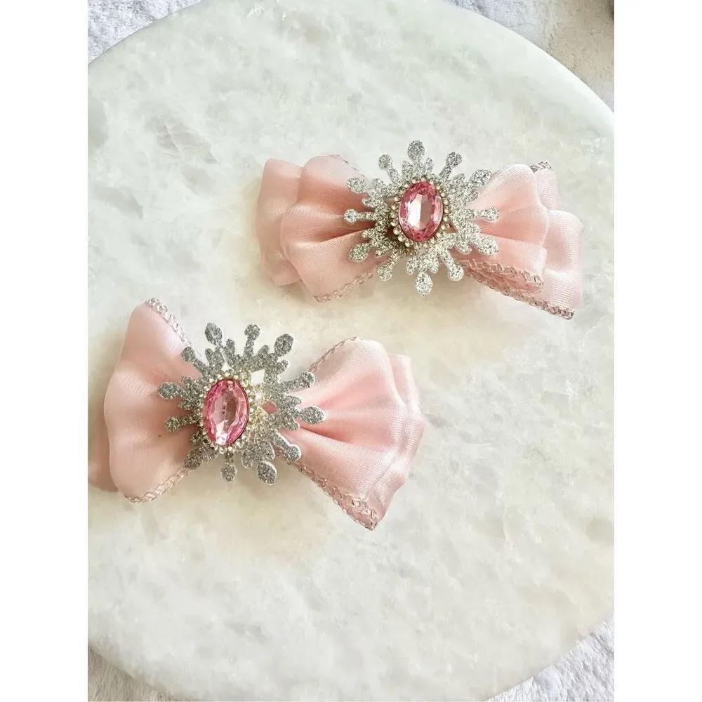 light pink rhinestone sparkly hair bow clips